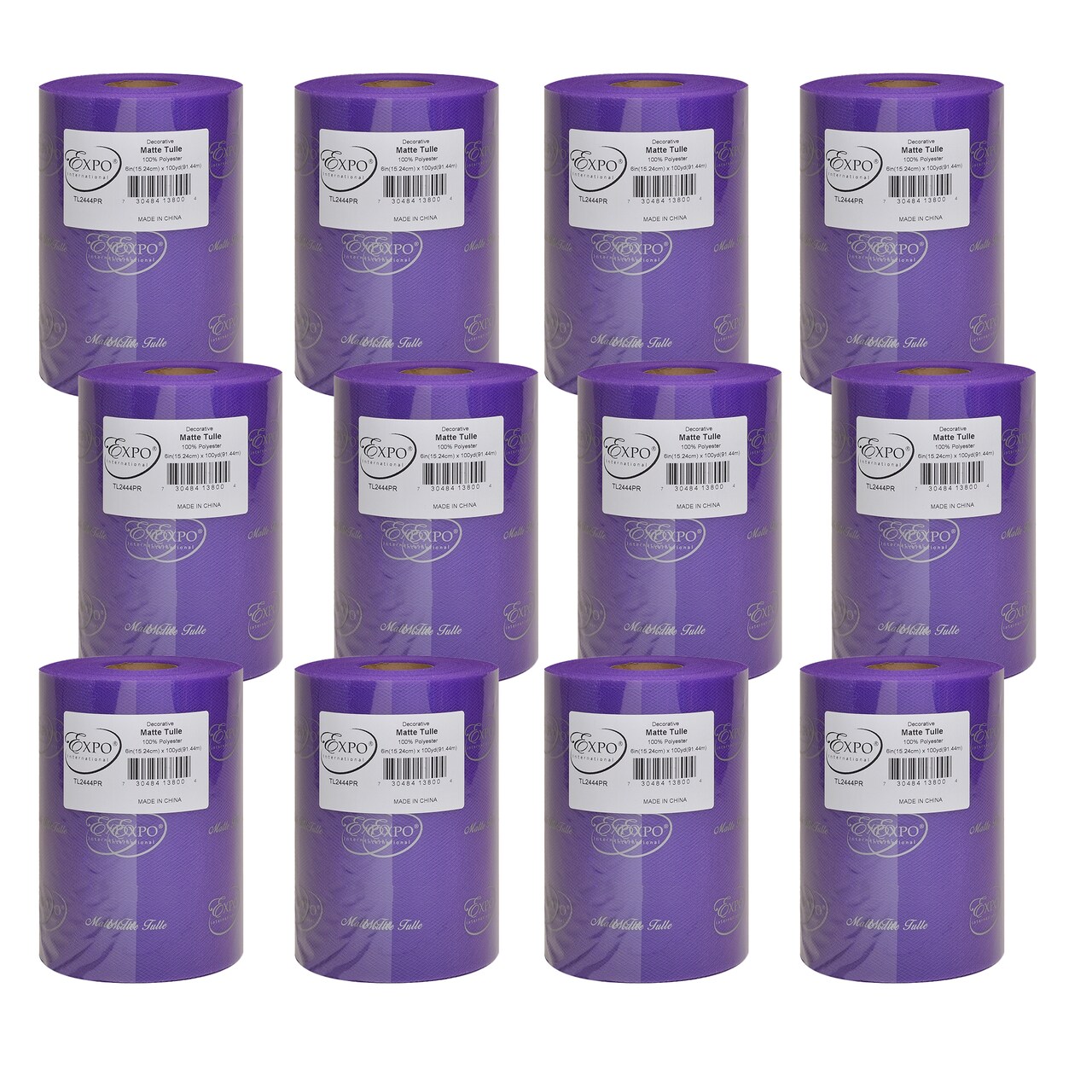 Pack of 12 Decorative Matte Tulle Spool of 6 inch X 100 yards